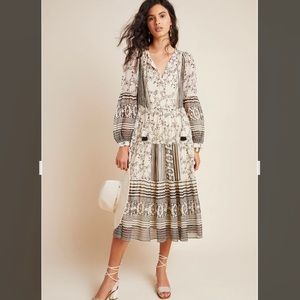 Anthropologie Black & Cream Midi Dress